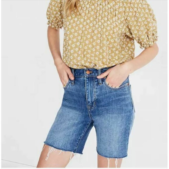 MADEWELL NEW High Rise Mid Length Denim Shorts Gosford Wash Size 24 - Picture 1 of 5